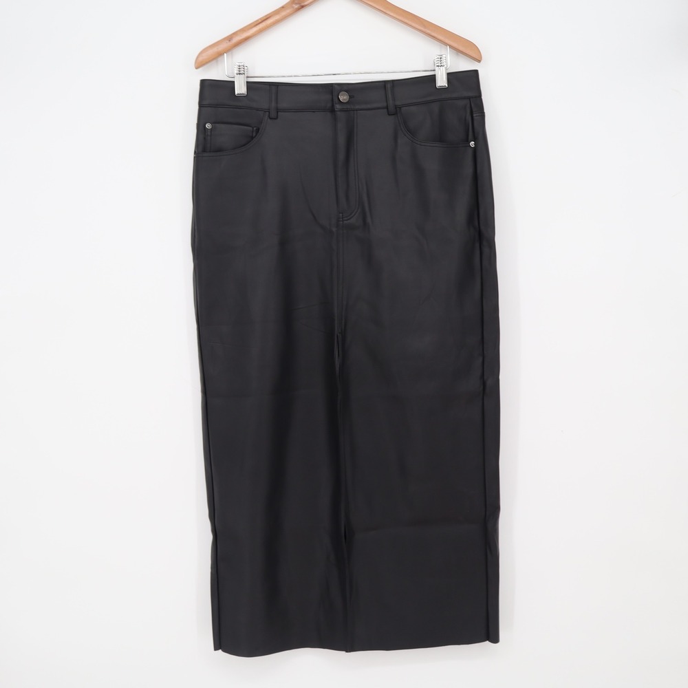 Stradivarius Skirt Womens 10 Faux Leather Midi Black 5-Pocket Excellent